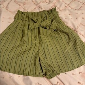 H&M Olive Green Striped Women's Shorts